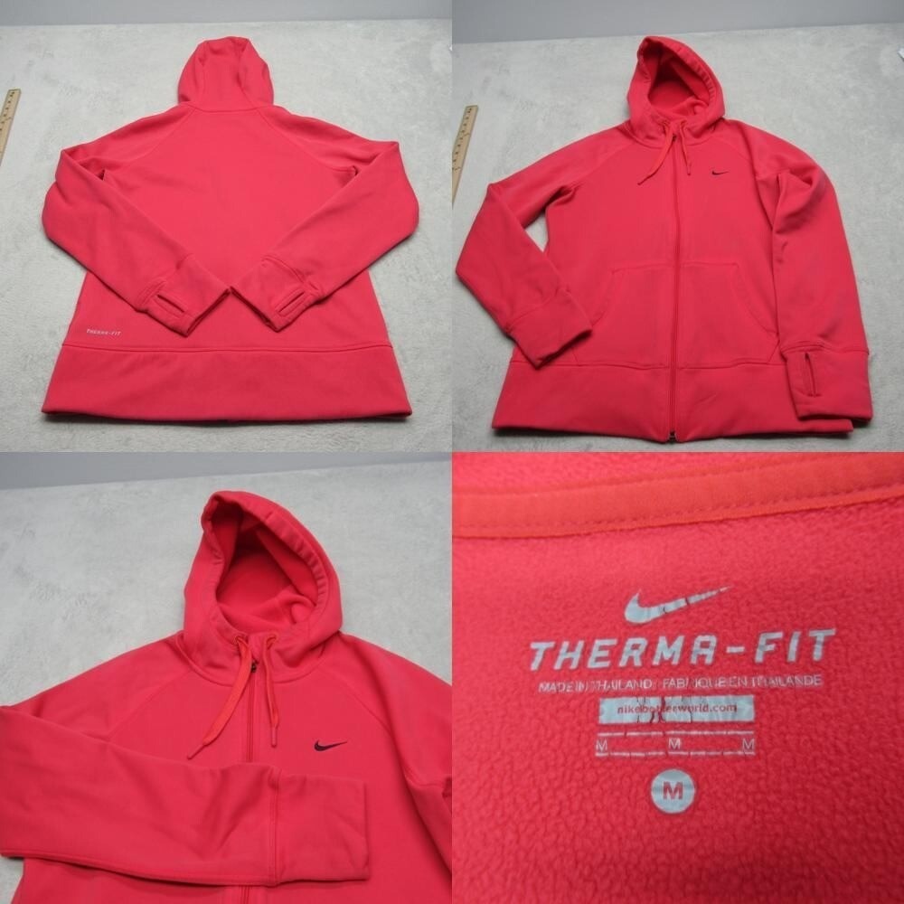 Nike Hoodie Womens Medium Salmon Therma-FIT Full‎ Zip Thumbholes Athletic READ
